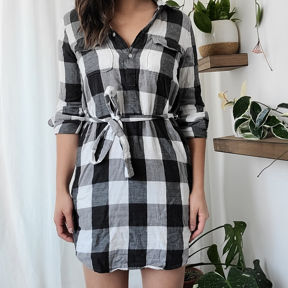 Lumberjack flannel tunic dress, black and white